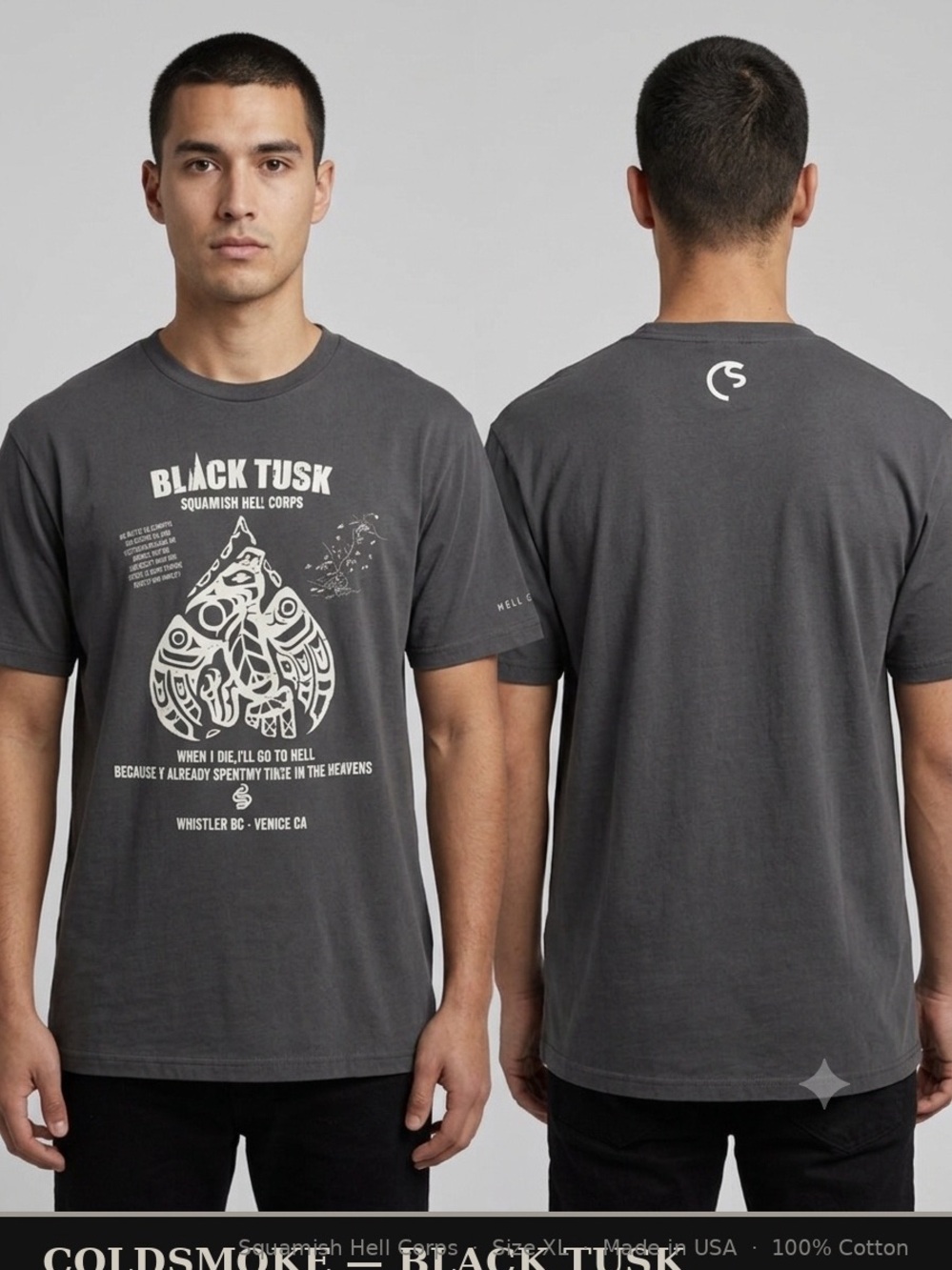 Coldsmoke Black Tusk Squamish Hell Corps Graphic T-Shirt Charcoal XL Made in USA